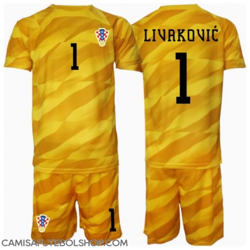 Camisa de time de futebol Croácia Dominik Livakovic #1 Goleiro Replicas 1º Equipamento Infantil Europeu 2024 Manga Curta (+ Calças curtas)